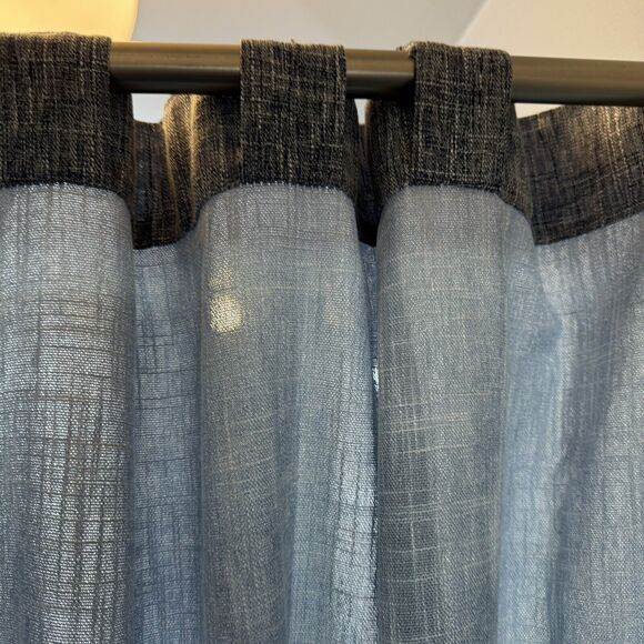 At Home Blue Textured Linen Look Curtain Panels 84”x37” Tab Top Set of 2 - Picture 9 of 12
